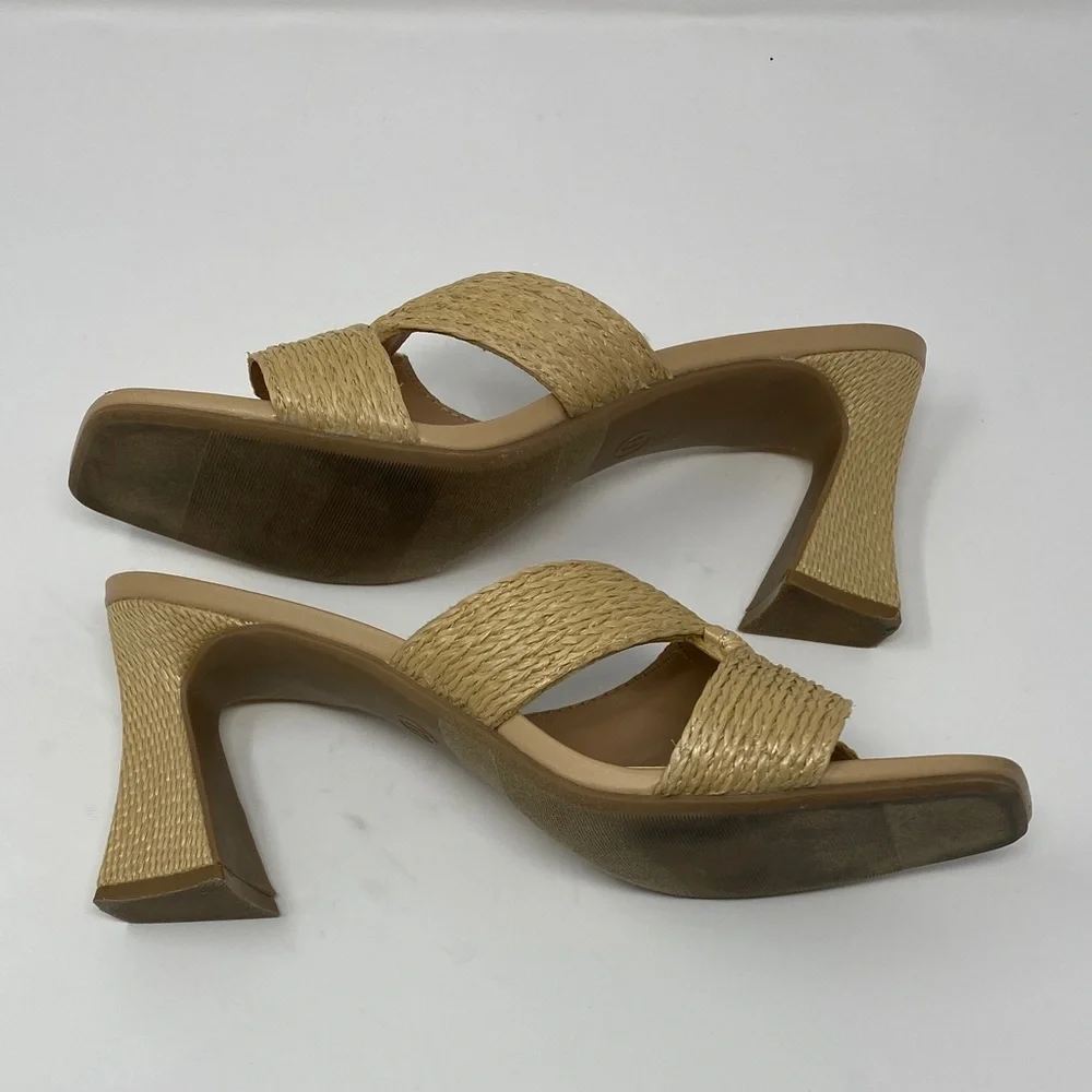 A New Day Tia Beige Woven Heeled Mules